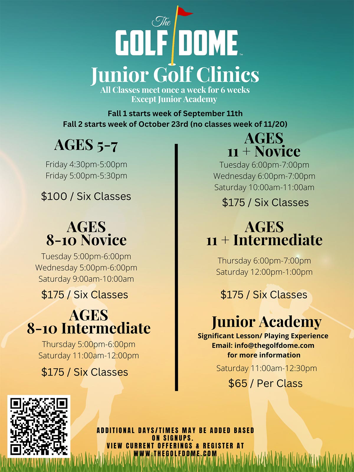 The Golf Dome's 2023 Fall Junior Clinics