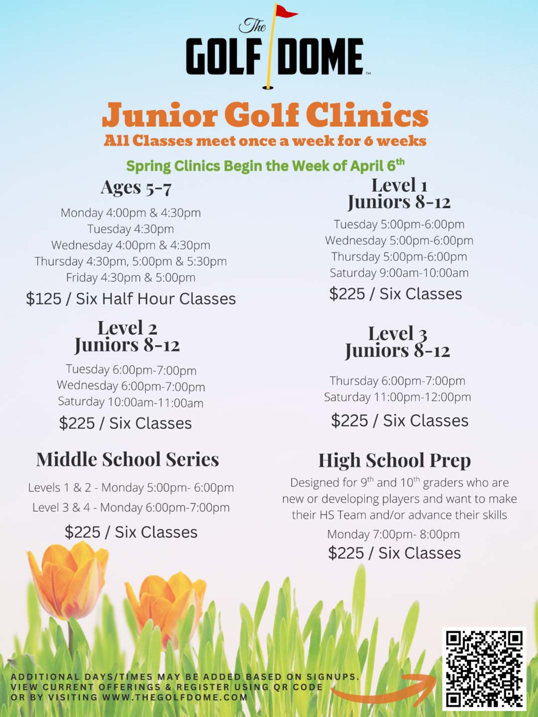 The Golf Dome 2026 Spring Junior Clinics 